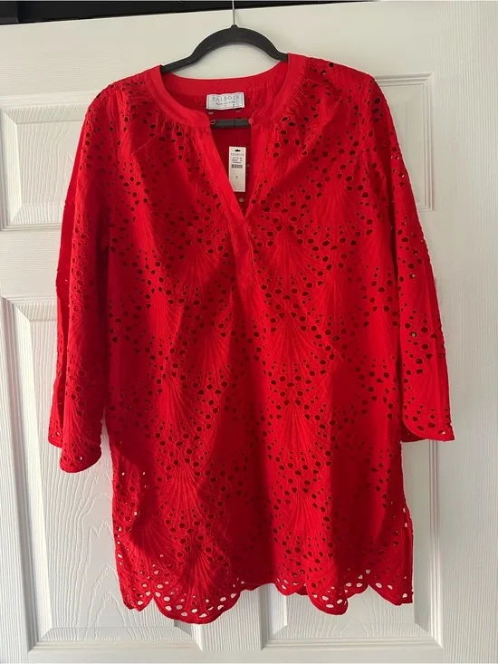 Talbots Bright Red Eyelet Cotton Tunic