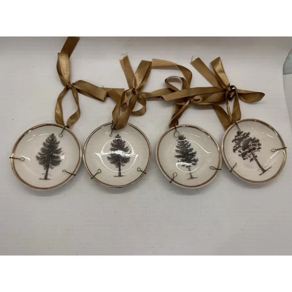 Mary Carol Tree‎ Plate Ornaments Set 4 Ceramic Rustic Farmhouse Hanging (lot 3)