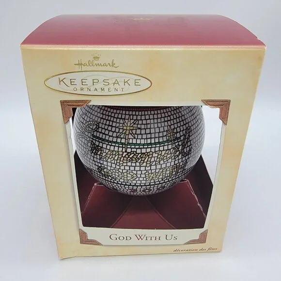Vintage 2002 Hallmark Christmas Glass Ornament God With Us‎
