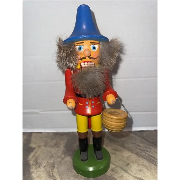 Vintage German nutcracker mushroom picker with bucket Erzegebirge Style Faux Fur