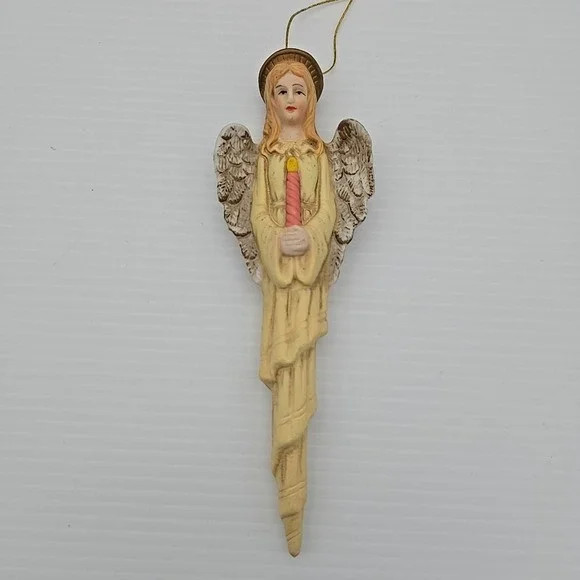 Ceramic Icicle Angel Praying Wings Christmas Holiday Hanging Ornament Hand Paint