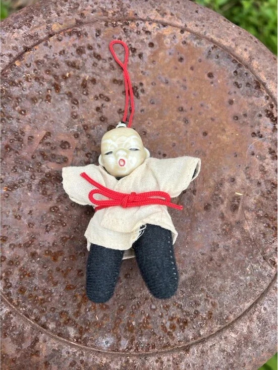 Vintage Ninja Child Baby Asian Ornament Ceramic Fabric Made in Taiwan