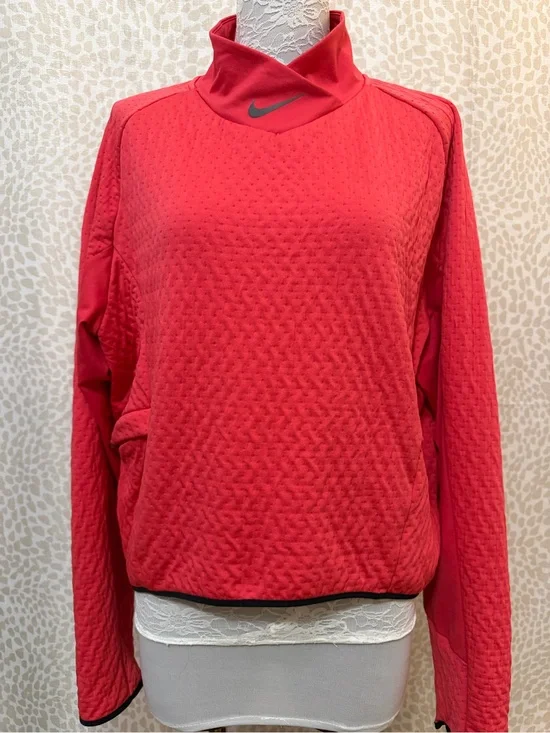 Nike Women's Coral-Red Quilted Funnel Neck Pullover