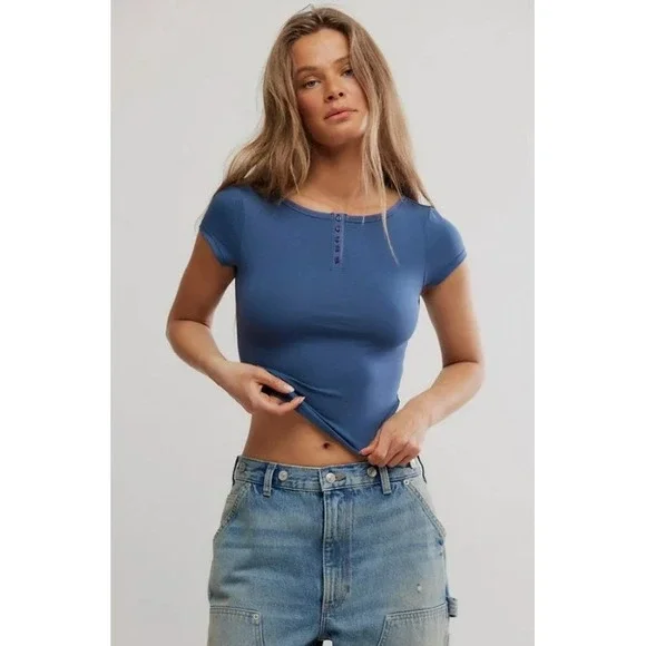 Intimately Free People Morning Pages Henley Top dark navy XS