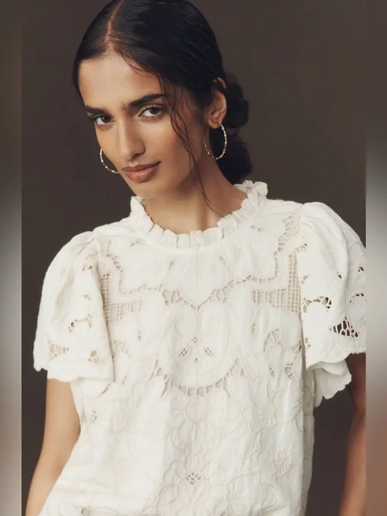 Anthropologie The Lainie High-Neck Lace Cutwork Blouse size XS