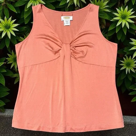 Talbots Petite 10P Coral Silk Blend Tank Twist Front Sleeveless Top