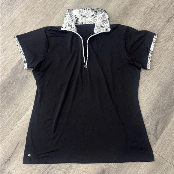 Nancy Lopez Women's Black Short Sleeve Pullover Zip Golf Polo Large