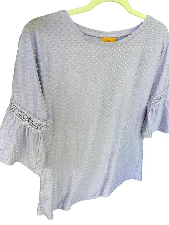Ruby Rd Lavender Swiss Dot Blouse XS | Bell Sleeve Boho Cottagecore Top
