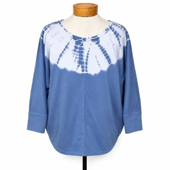 Pure Jill J.Jill Tie Dye Sweatshirt XS Blue White Organic Cotton Dolman Pullover