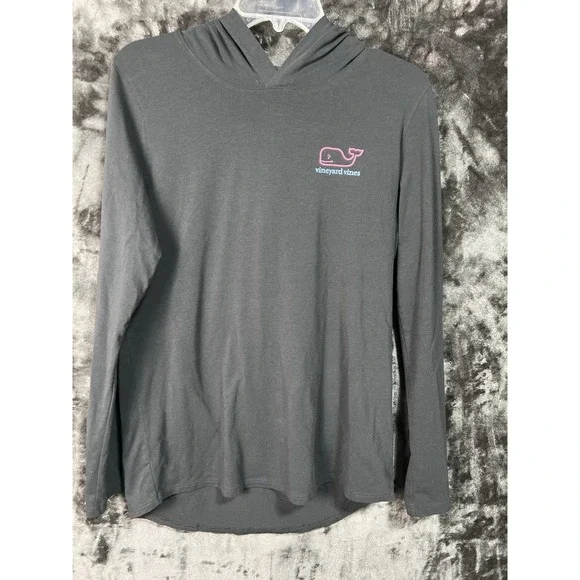 Vineyard Vines Hooded Long Sleeve Tee‎ Small Black Stretch Whale