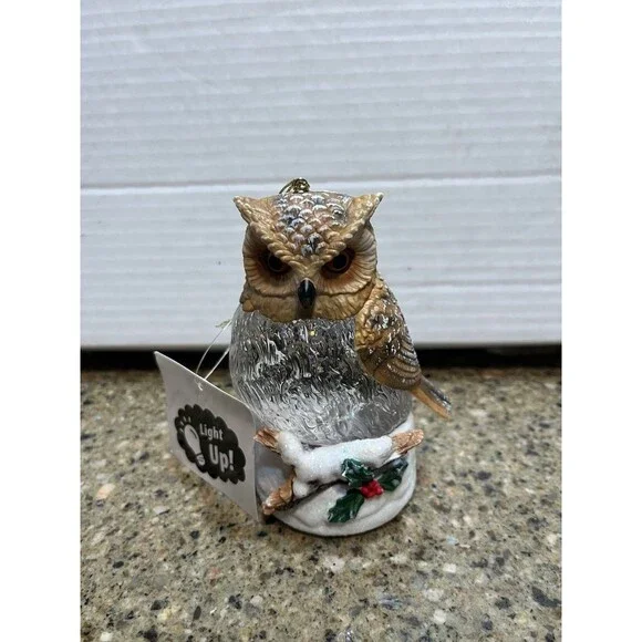 OWL GLITTER GLOBE Christmas Tree Ornaments  Lights Up