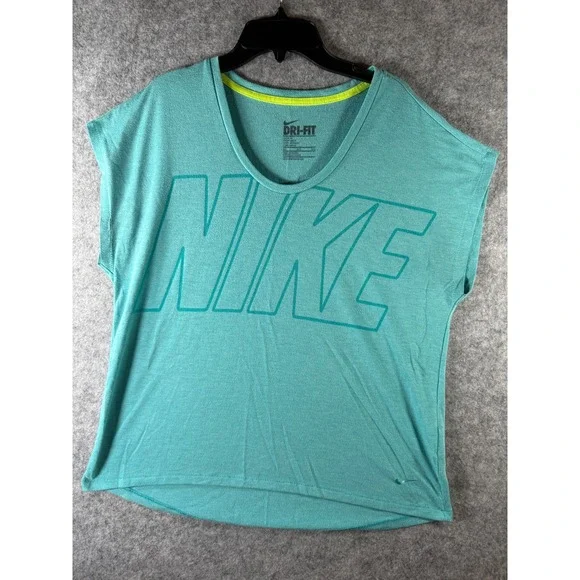 Nike Dri-FIT Womens Loose Fit Teal Heather Graphic T-Shirt‎ Scoop Neck Medium