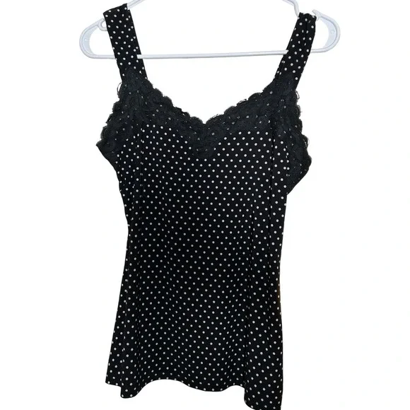 Y2K Polka Dot Lace Trim Tank Top‎ Black White Small Coquette Pin Up Summer Chic