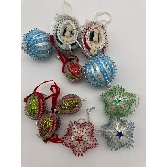 Vintage‎ Christmas Handmade Push Pin Sequin Ornaments Lot of 11 Beautiful!