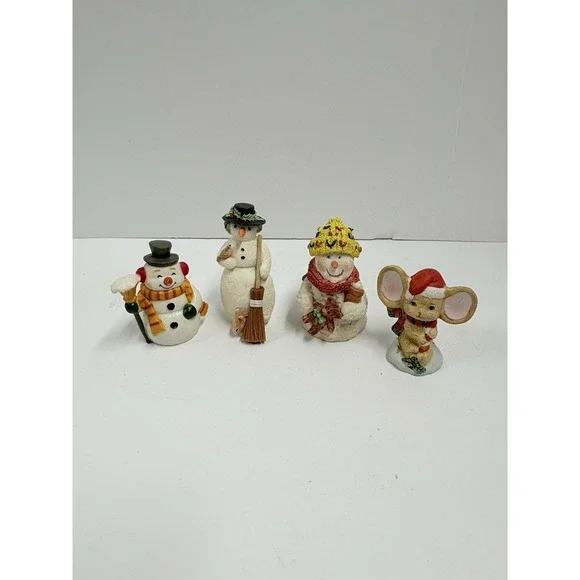 Lot Of 4 Vintage Snowman and mouse Christmas Tree‎ Ornaments Mice 3 ceramic