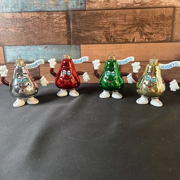 Vintage 1998 Set‎ Of 4 Hershey's Kisses Glass Christmas Tree Ornaments  4