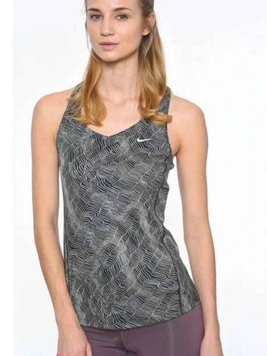 NIKE Dri-Fit Running Tank Top Black White Print L Large EUC $40 EUC KL