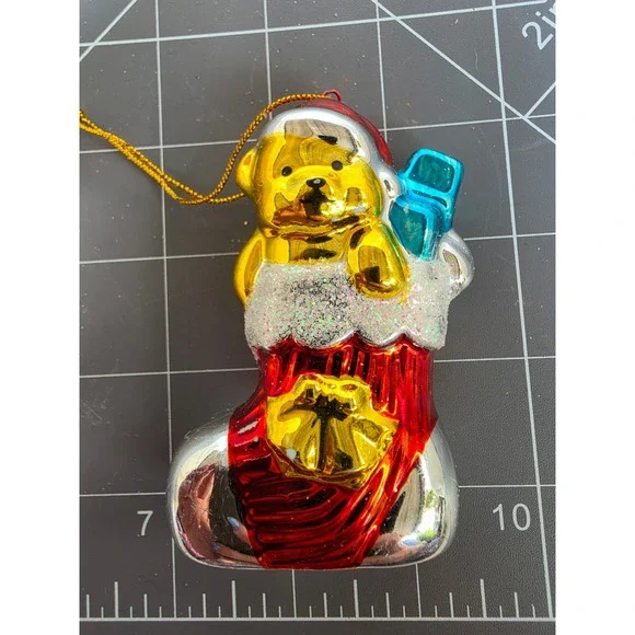 Vintage 1998 Avon Collection  Christmas Ornament Teddy Bear Santa Hat Glitter 3