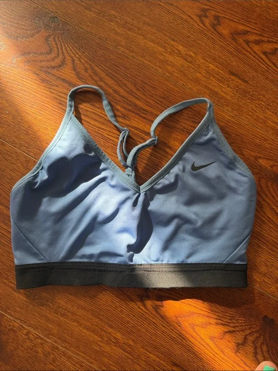 Nike Sky Blue Strappy Padded Sports Bra with Black Band