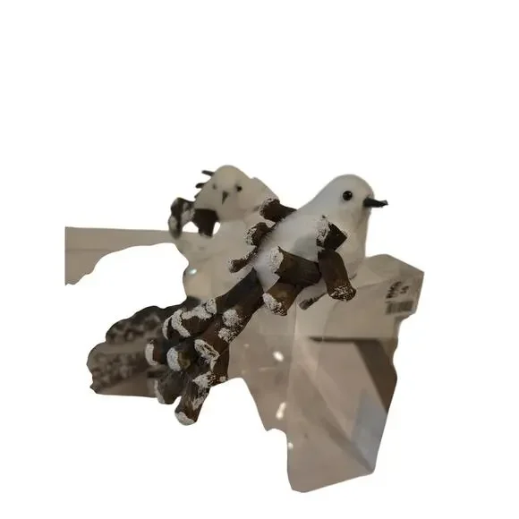 9 White Bird Christmas Ornaments Winter Wonder Rustic Cottage Tree Bark Snow