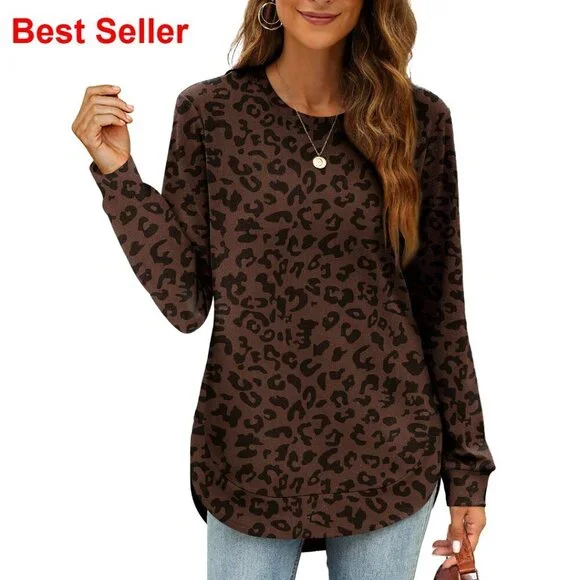 Women's Crewneck Sweatshirt Long Sleeve Curved Hem High Low Tunic Top