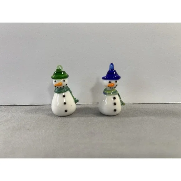 Blown Glass Snowmen Ornaments Mini 1.5
