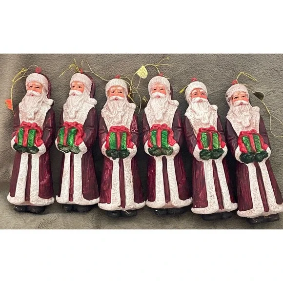 Vintage Lot of 6 Silvestri Hard Plastic Father Christmas Santa Claus Ornaments
