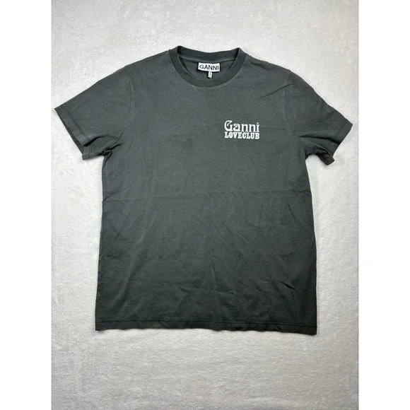 Ganni Love Club T-Shirt Size Small Gray Women's Made in Portugal