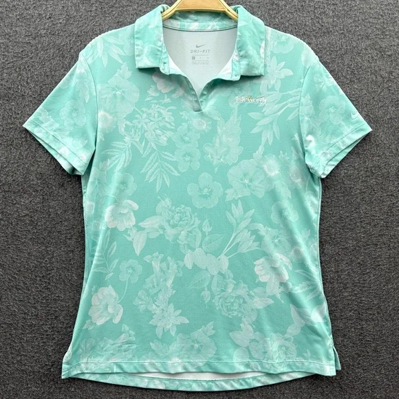 Nike Dri-Fit Womens Small Isleworth Golf Polo Shirt Green Floral AJ5319-307