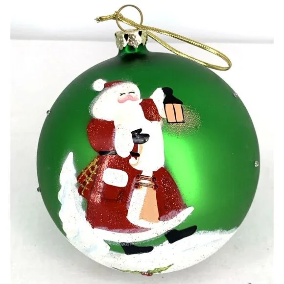 Santa Round Ball Christmas Tree Ornament 2006 Hand Painted 5