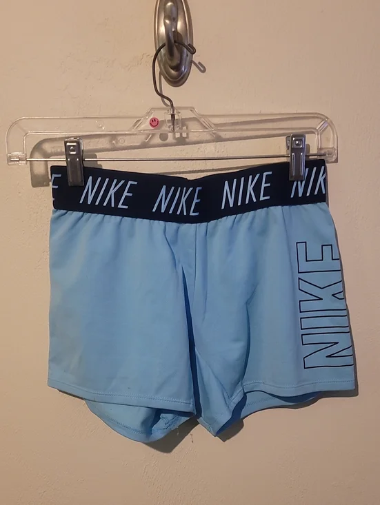 Nike Women’s Sky Blue Athletic Shorts with Black Logo Waistband