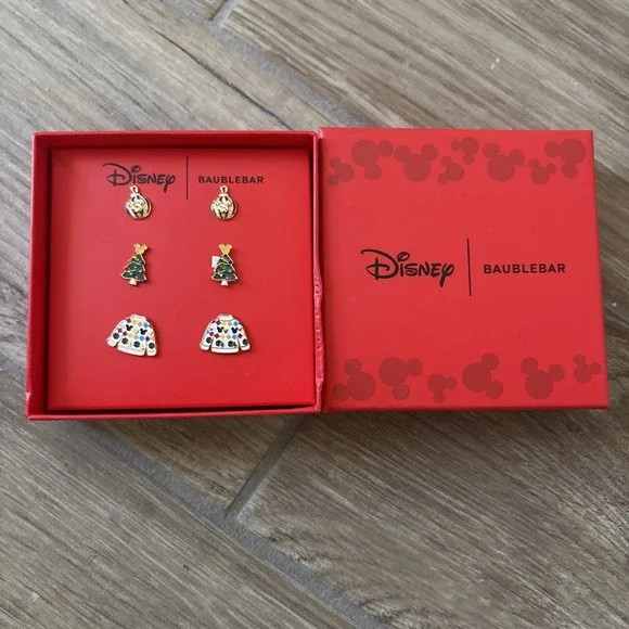 Disney Baublebar Christmas Sweater Trees Ornaments Earrings Set Of 3‎ Studs