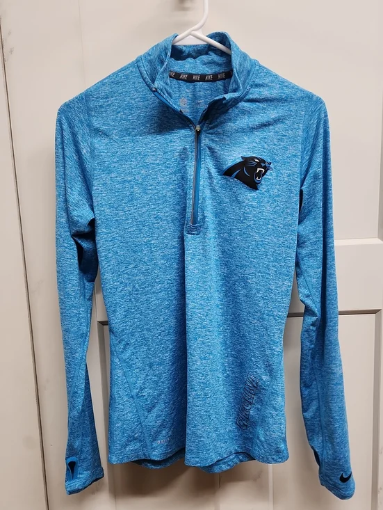 Nike Dri-Fit Women's Carolina Panthers Heathered Light Blue Quarter-Zip Pullover