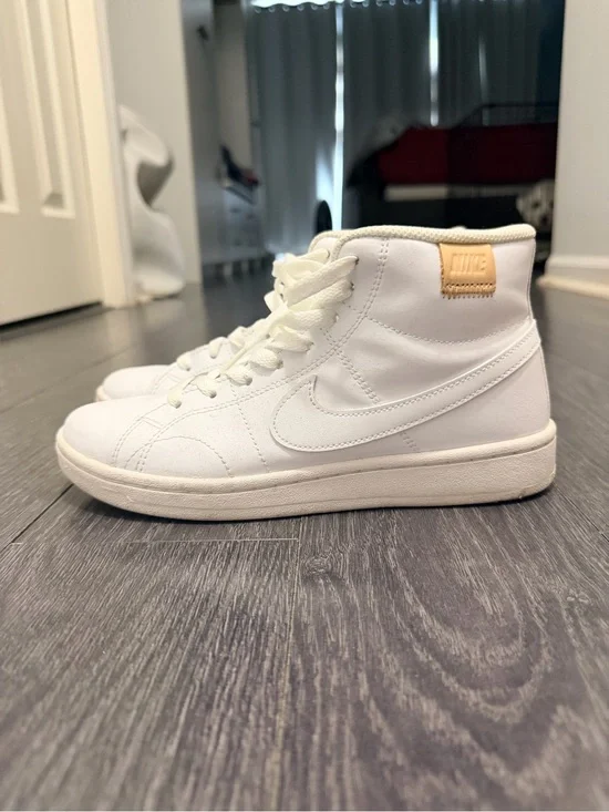 Nike White High-Top Sneakers with Tan Heel Patch