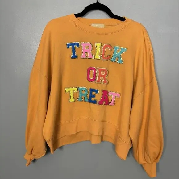 JUDITH MARCH Women’s Trick Or Treat Orange Sweatshirt Halloween Mom OS Stain