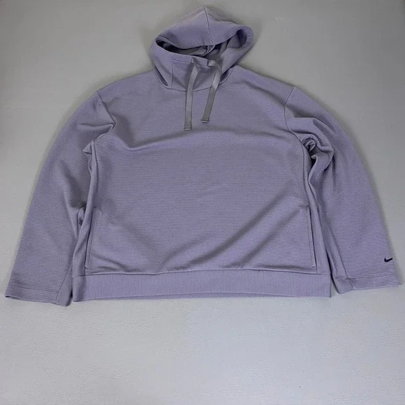 Nike Dri-Fit Pullover Hoodie Women's Large Purple Ribbed Cowl Neck Activewear *