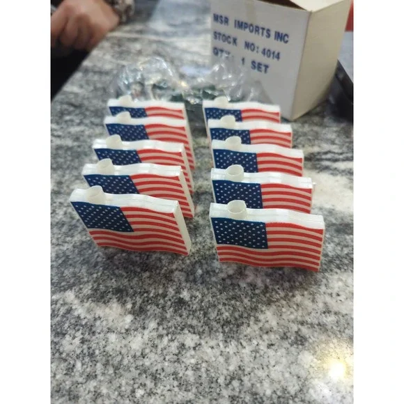 American Flag String Lights 10 4th of July Patriotic Party Camping Blow Mold Vtg