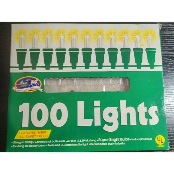Vintage Indoor/Outdoor Christmas Avenue 100 Christmas Lights String To String