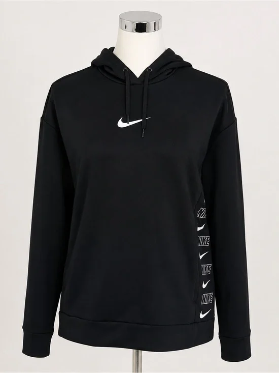 Nike Therma Taping Hoodie Women’s Small Black Pullover Swoosh Logo AV5903-010