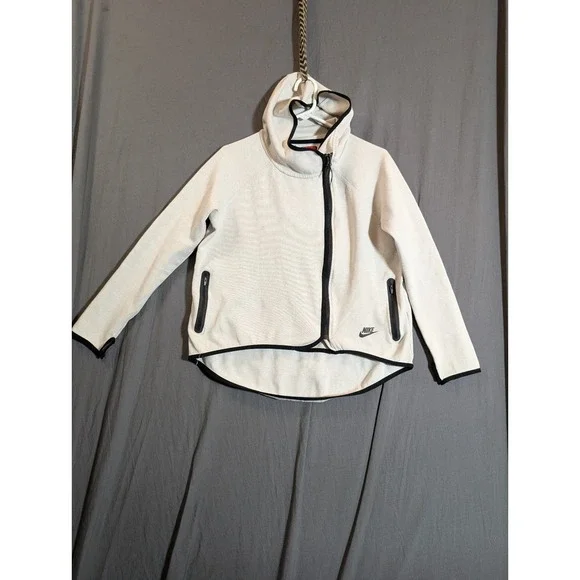 Women's Nike Tech Fleece Full-Zip Cape Hoodie Light Bone Beige Size Small‎