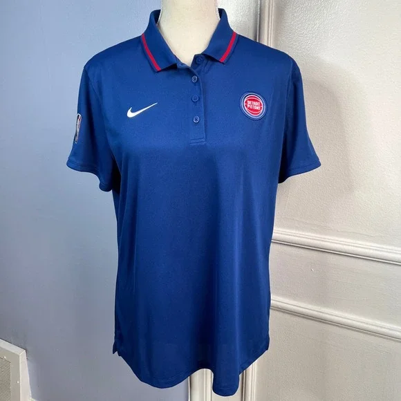 Nike Dri-Fit Detroit‎ Pistons Polo Top Basketball NBA Short Sleeve Women's Large