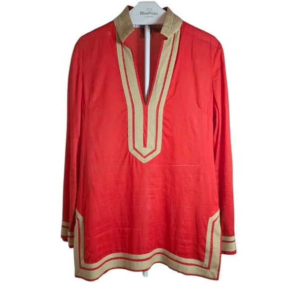Tory Burch Orange Cotton Tunic Caftan Resort Boho‎ Size 10