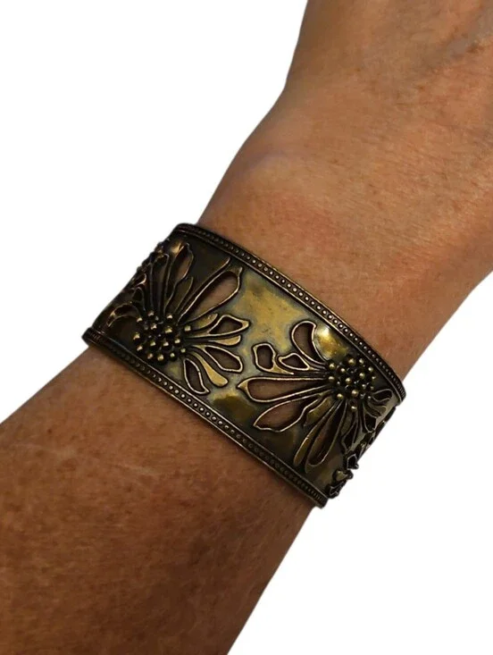 Antique Brass Floral Cutout Cuff Bracelet