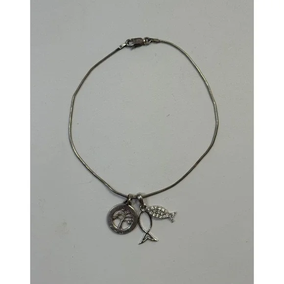 Vintage Sterling Silver Extra Long Snake Braid Charm Bracelet Christian Charms