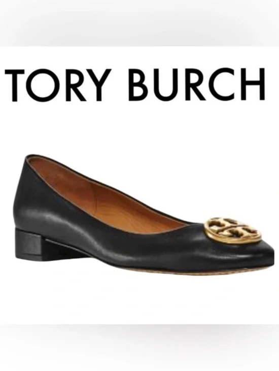 TORY BURCH Black Chelsea 25mm Ballet Flat Logo Heel Size 9 $268 Old Money