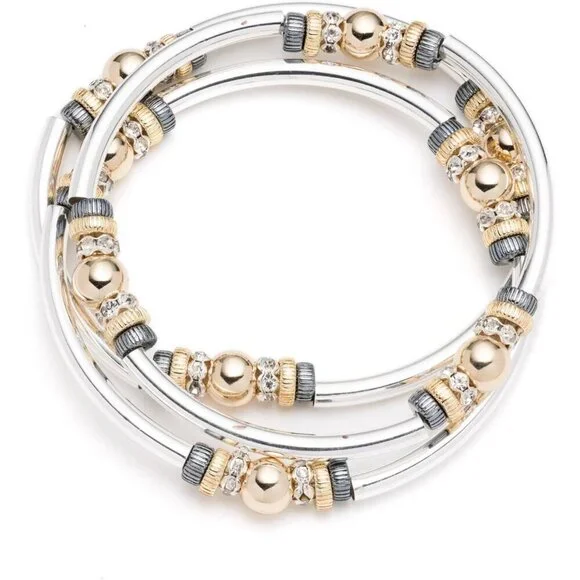 Women's Silver Classics Tri Tone No Clasp Stretch Bracelets