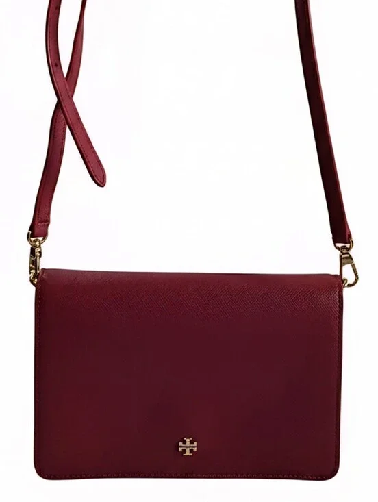 Tory Burch Deep Wine Leather Crossbody with Gold Logo