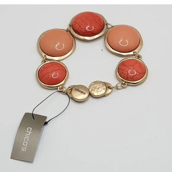 Chunky Statement Coral Peach Magnetic Bracelet Chicos‎ Gold Tone New $45 Boho