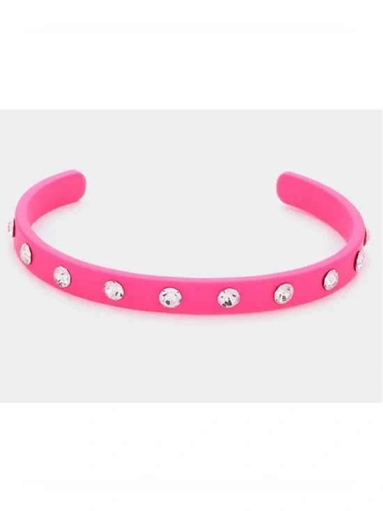 Rhinestone embellished neon pink cuff bracelet