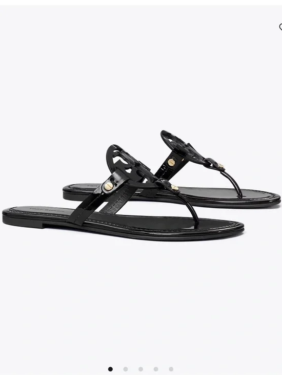 Tory Burch Miller Black Patent Leather Logo Thong Sandals Size 10
